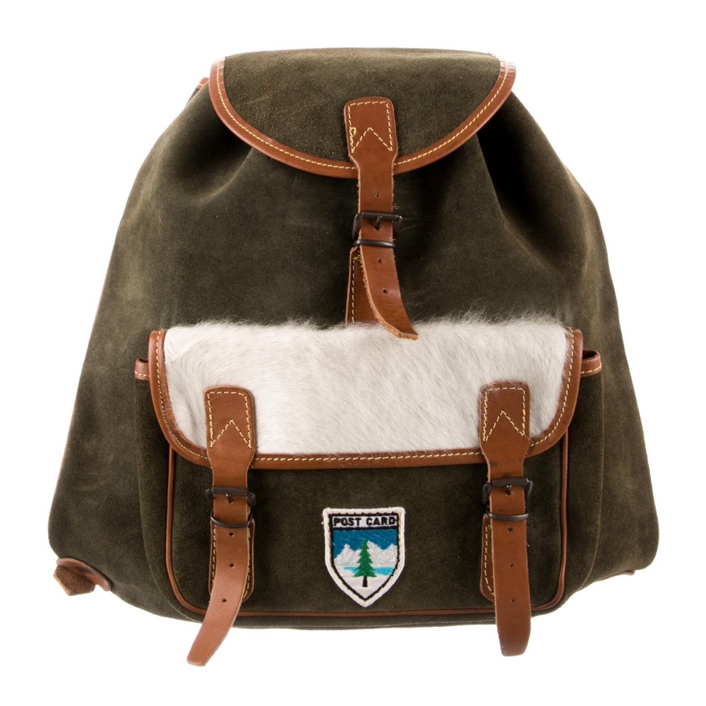 Post Card. Suede Leather Trim Backpack Bag